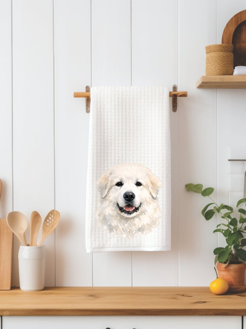 Great Pyrenees Dog Waffle Weave Decorative Kitchen Tea Towel